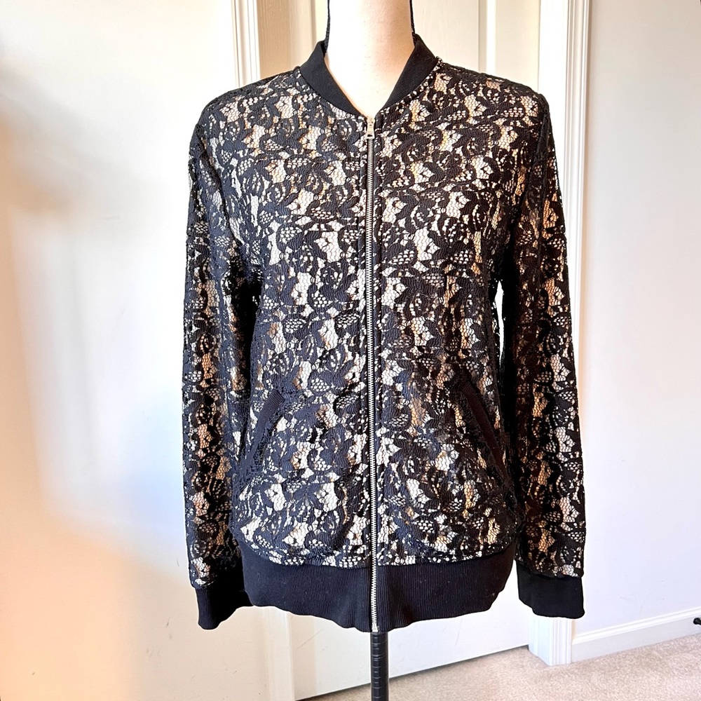 VENUS Lace Overlay Lightweight Bomber Jacket—SZ. Small